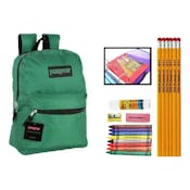 15" Backpack & Elementary School Supply Kit Sets - Green