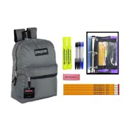 15" Backpack & Highschool School Supply Kits- Gray