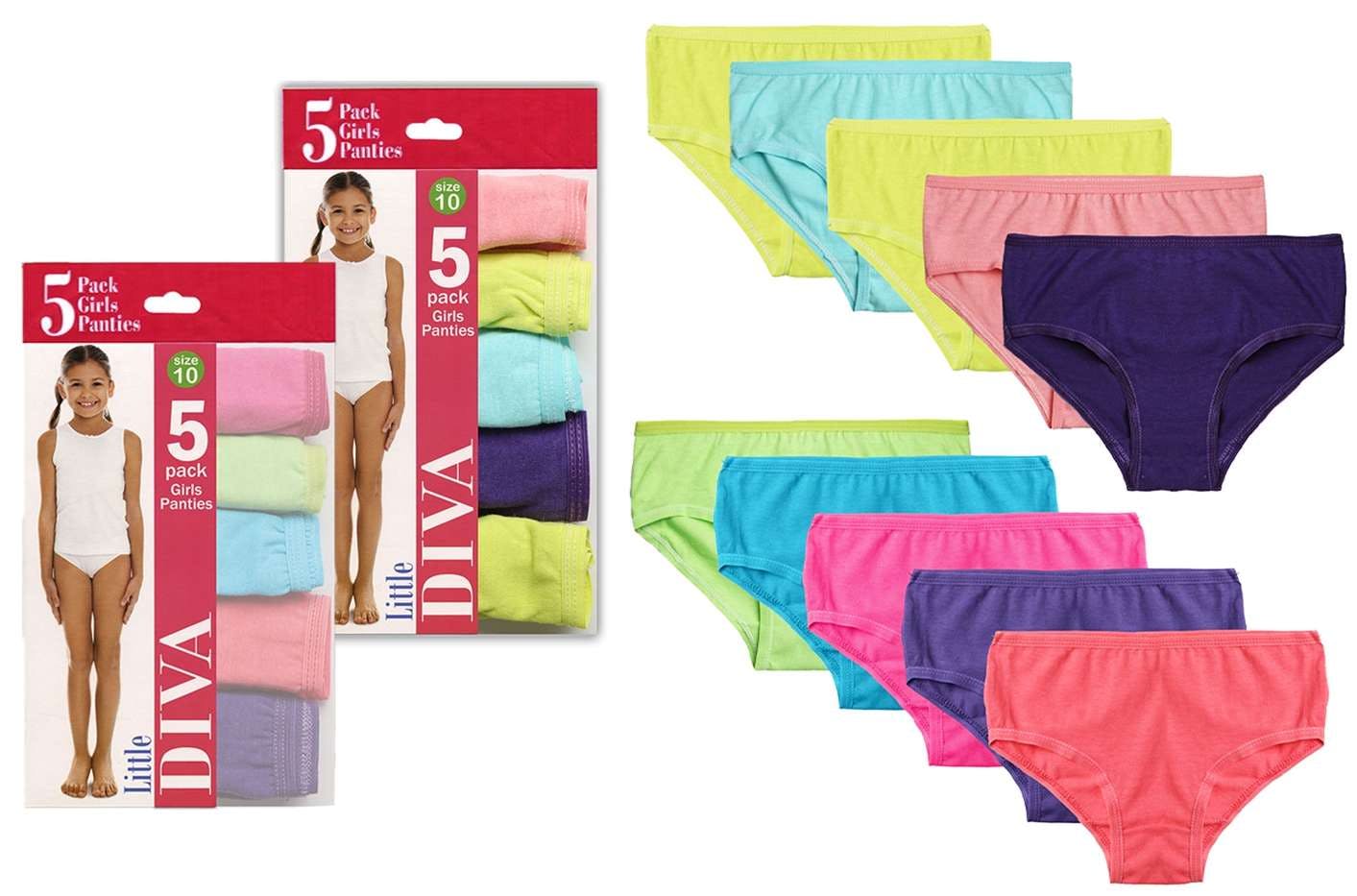 Girls' Underwear - Fun Colors, Size 12, 5 Pack