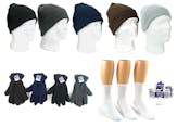 Men's Winter Sets - Hat, Fleece Gloves & Tube Socks Combo