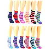 Women's Fuzzy Crew Socks - Striped, Assorted