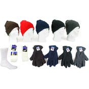 Hats, Fleece Gloves, & Crew Socks Combos - Assorted Colors, White