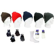 Bulk Men's Winter Hat, Gloves, & Scarf Combos - Assorted, Knit