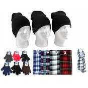 Adult Winter Beanie Hats, Gloves & Scarves - Plaid, Assorted