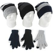 Adult Beanie Hats & Magic Texting Gloves Sets - Gray/Black/Navy