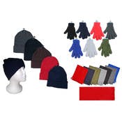 Adult Cuffed Knit Hats, Magic Stretch Gloves & Solid Fleece Scarves