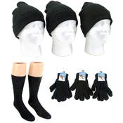 Men's Knit Hats, Magic Gloves & Merino Wool Blend Socks Kits - Black
