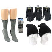 Adult Hats, Gloves & Socks - Merino Wool Combo, Black & Gray