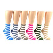 Women's Fuzzy Crew Socks - Striped, Size 9-11