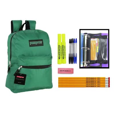 17" Classic Backpack &amp; High School Supply Kit Combo - 15 Pieces, Green