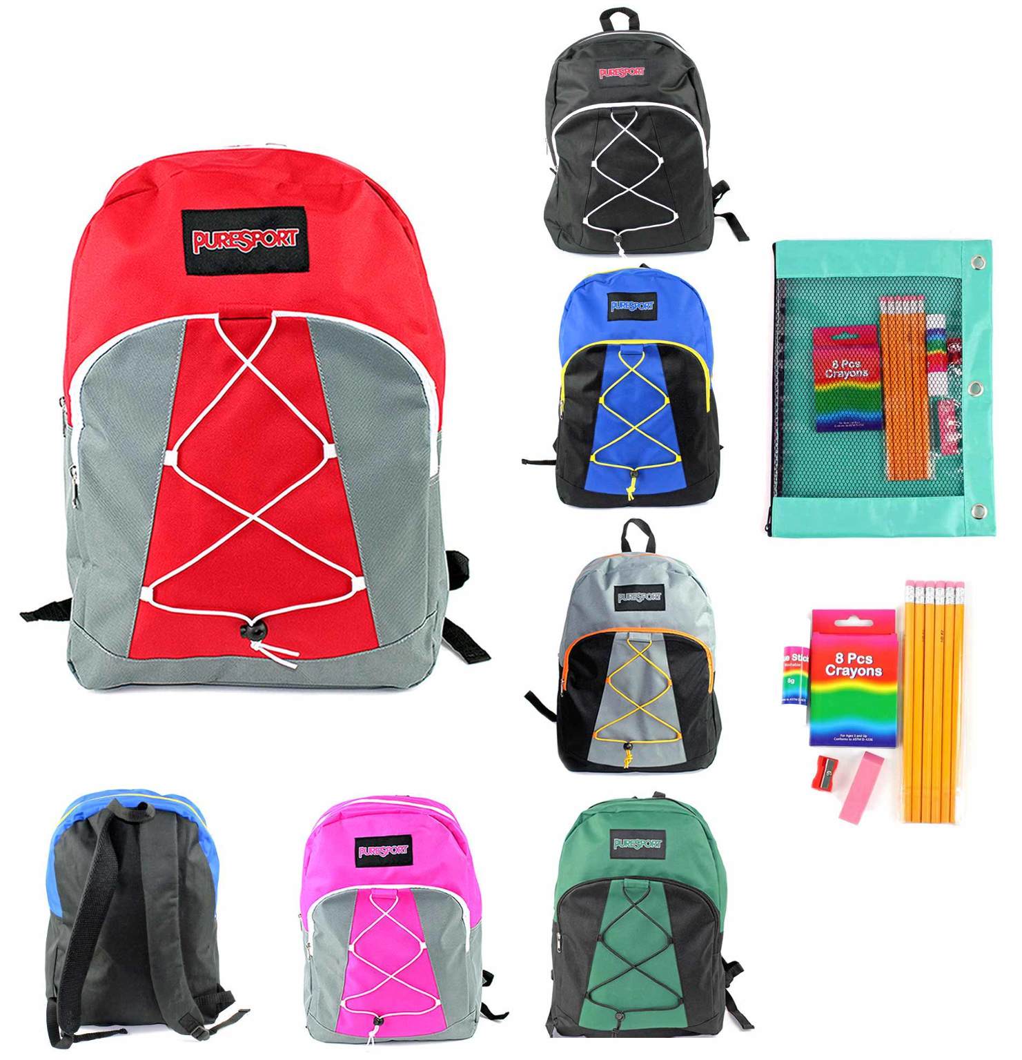 Trailmaker Backpack and 20-Piece School Supply Set, Assorted Colors, Pack of 24 Sets