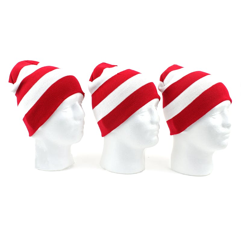 Adult Knit Beanie Hats - Red/White Stripe