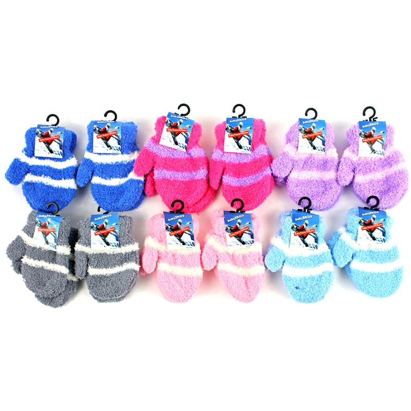 Baby  Mittens - Fuzzy  Striped  Assorted Colors