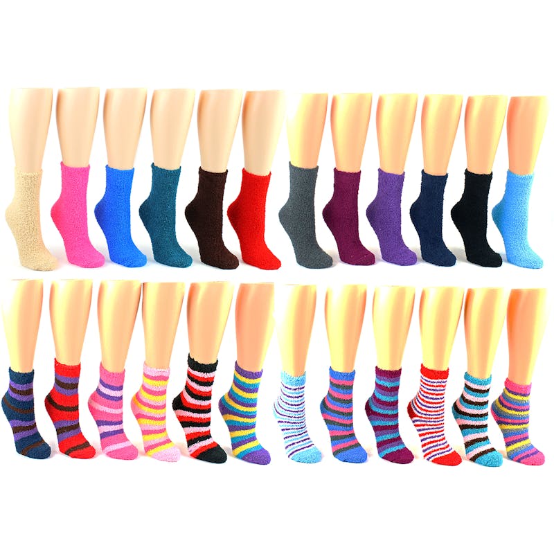 Women's Premium Fuzzy Crew Socks - Striped & Solid Size 9-11