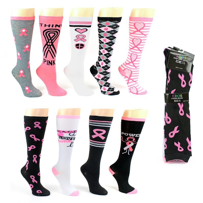 Breast Cancer Awareness Knee High Socks - Size 9-11