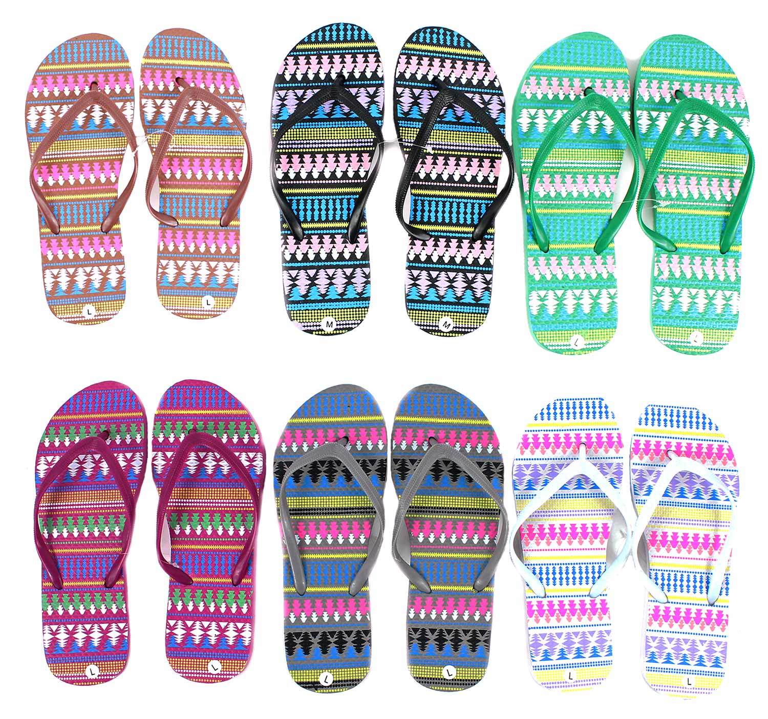 Wholesale Women's Flip Flops - Tribal Prints, Size 6-11 - Bulk Sandals