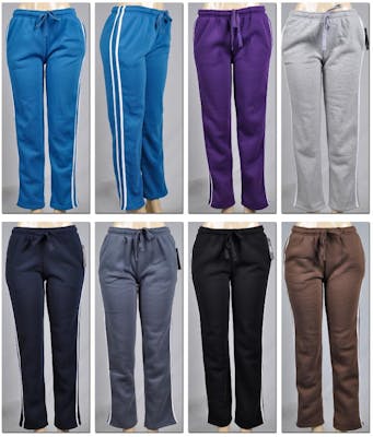 Bulk Women's Fleece Pants with Side Stripes, Assorted Colors, S-XL