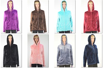 Women's Full Zip Jackets - M-2X, Velour Feel, Assorted Colors