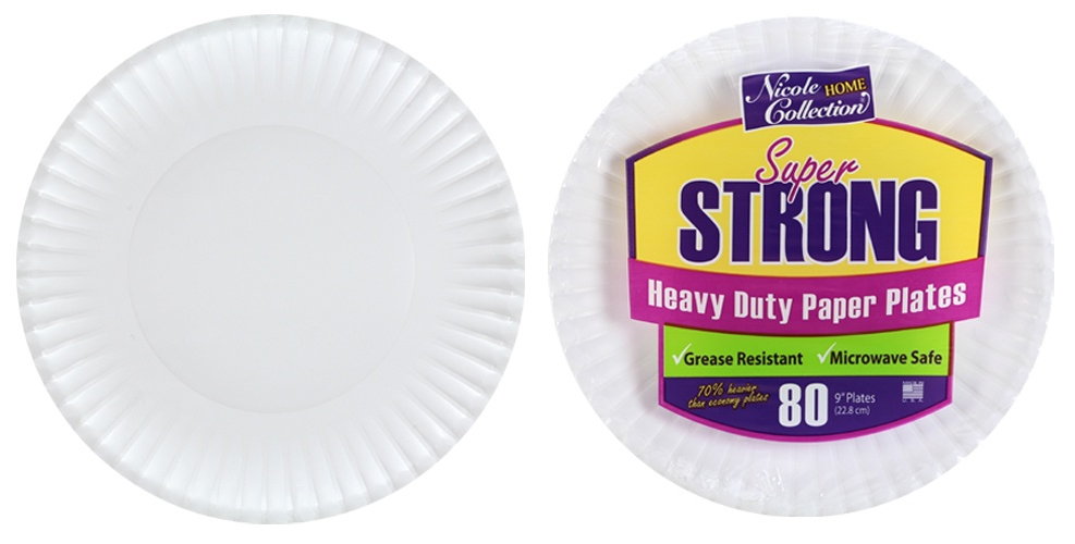 Heavy Duty White 9 Paper Plates - 80-Packs - Nicole Home Collection