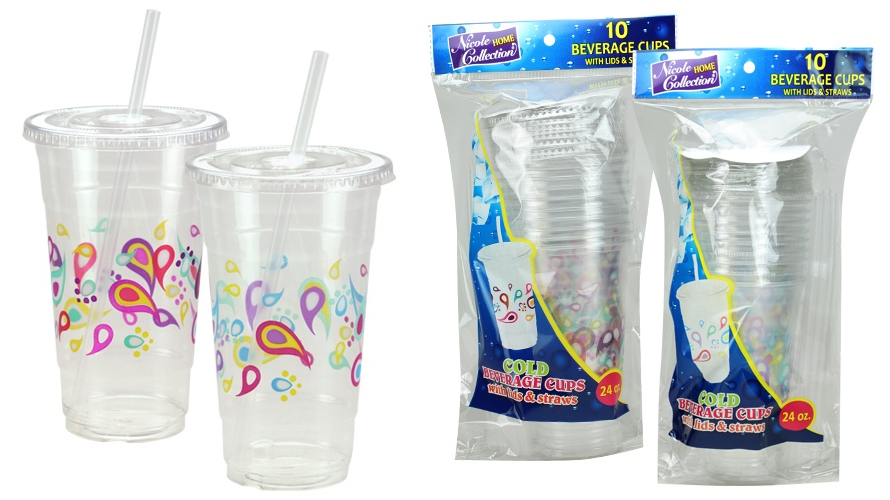 Mardi Gras Party Cups Disposable Set of 12 With Lids Straws