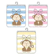 Embroidered Baby Blankets - Assorted Colors, Stripe Print with Monkey