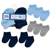 Boys' No-Show Socks - Asst Solids, 0-12M, 10 Pk