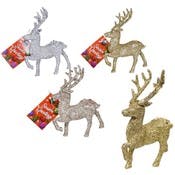 Reindeer Glitter Ornaments - 5", Silver/Gold/Champagne