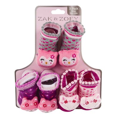 Girls' Baby Booties - Pink, 3 Pk