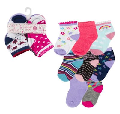 Girls' Ankle Socks - Assorted, 12-24M, 10 Pk