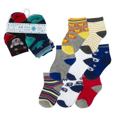 Boys' Ankle Socks - Asst Print, 12-24M, 10 Pk