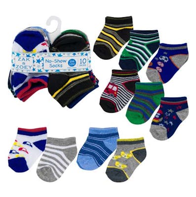 Boys' No-Show Socks - Sports Design, 0-12M, 10 Pk