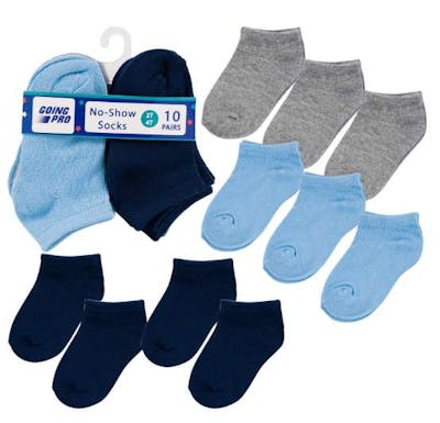 Boys' No-Show Socks - Asst Solids, 2T-4T, 10 Pk