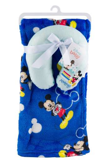 Wholesale Disney Baby Blanket Sets - Blue, Mickey Mouse, Pillow