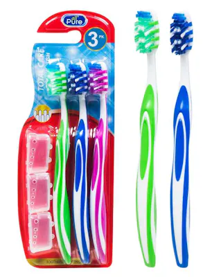 Toothbrushes with Cap - 3 Pack, Assorted Colors