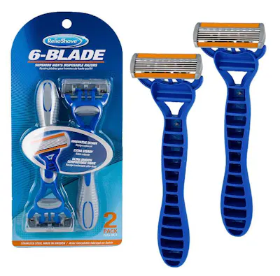 6 Blade Men's Disposable Razor - 2 Pack