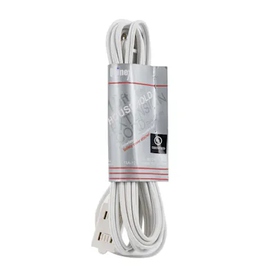Household Power Extension Cord, White - 15'