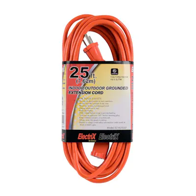 Indoor and Outdoor Extension Cord, Orange - 25'