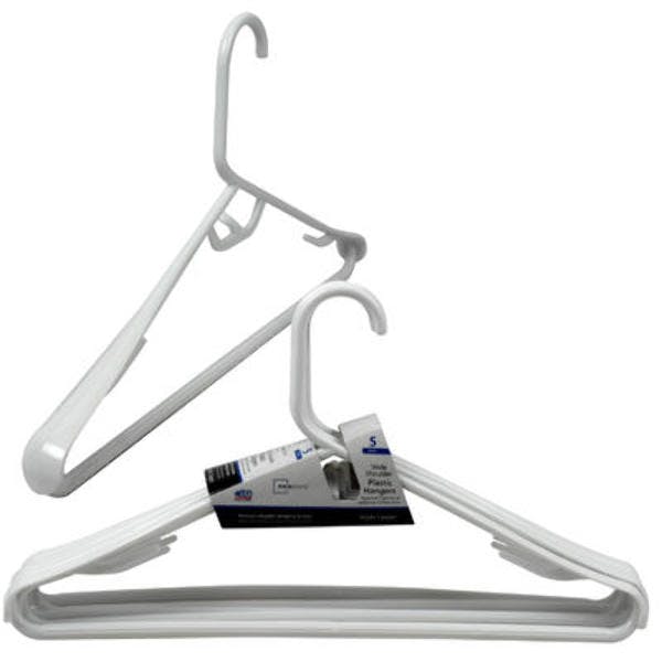Wholesale MainStays Wide Shoulder Plastic Hanger 5pk White (SKU