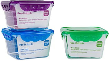 Wholesale Pac-it Fresh Plastic Square Food Storage - 30oz CLEARwBLUE TRIM