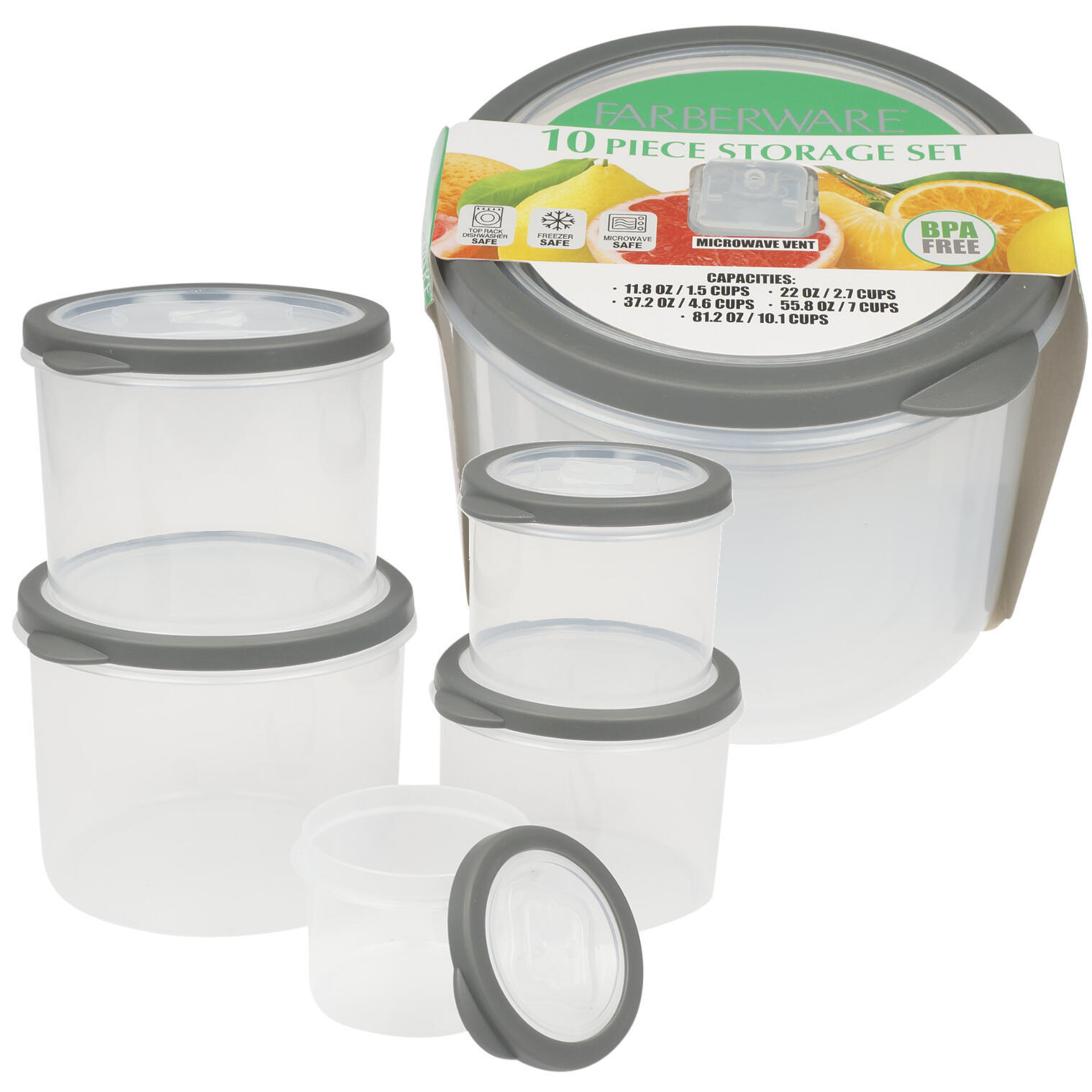 Wholesale Round Gray Food Container Set 10 Piece (SKU 2335248) DollarDays