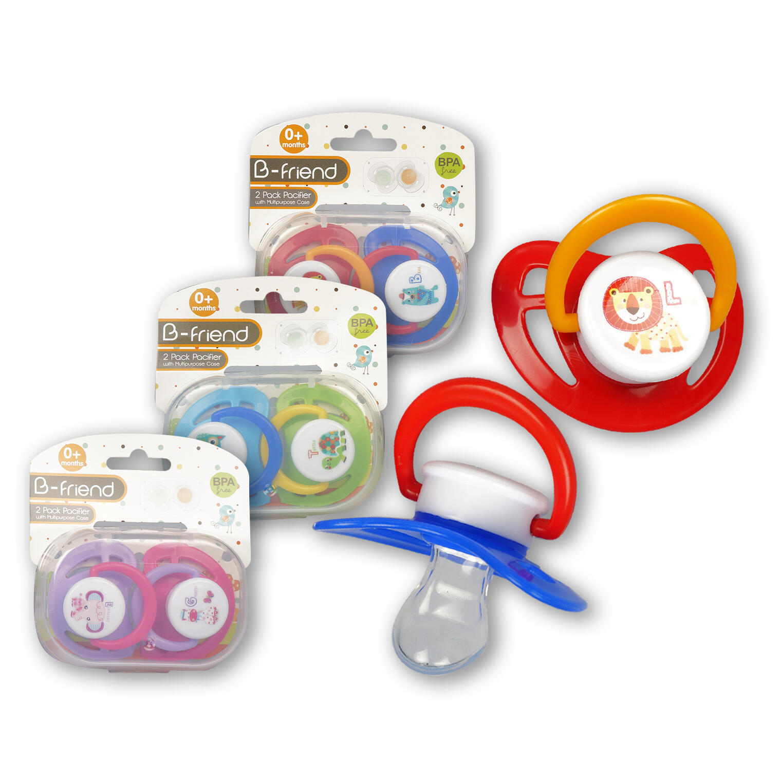 Wholesale BFriend Pacifiers Case Assorted Colors, 2 Pack + Case
