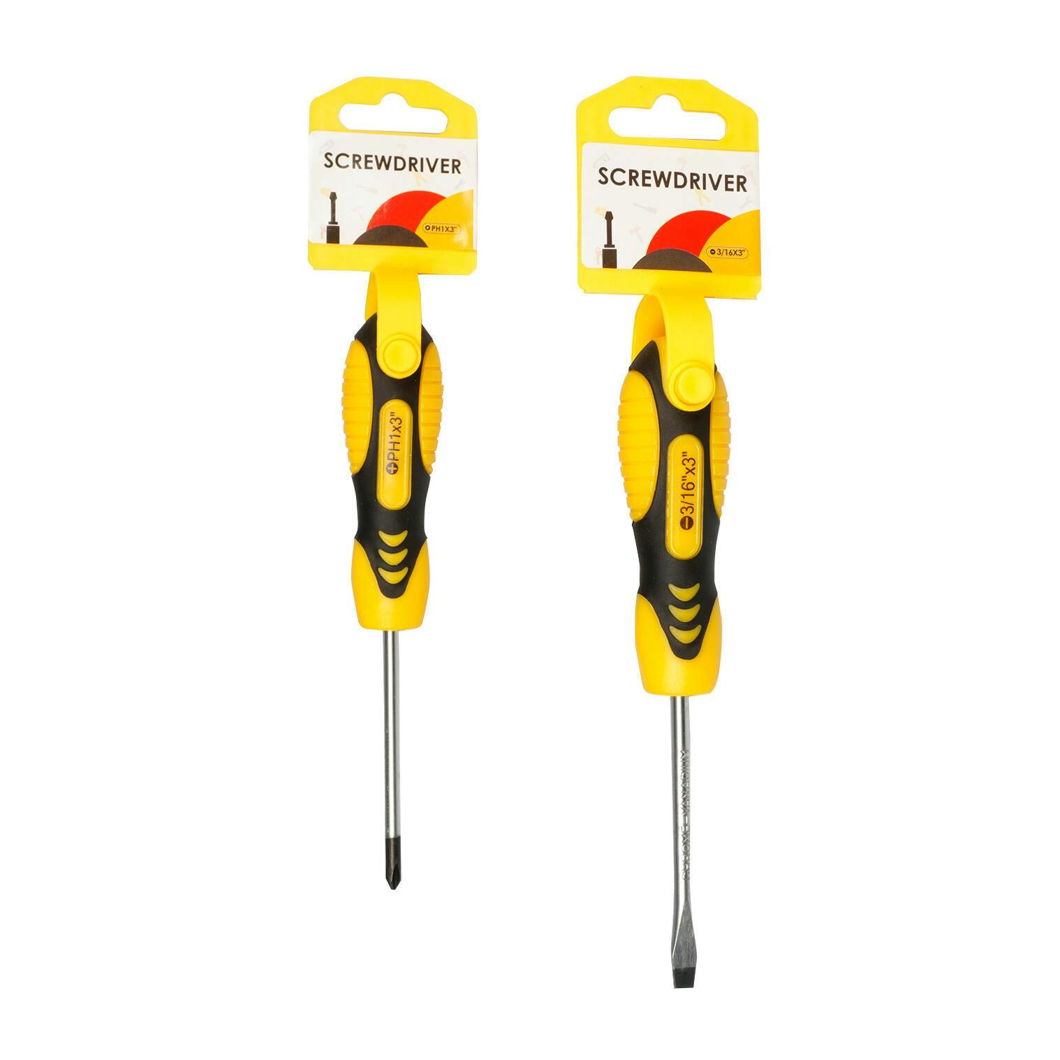 Wholesale 6.49" Black Yellow Screwdrivers Phillips Flat Head (SKU