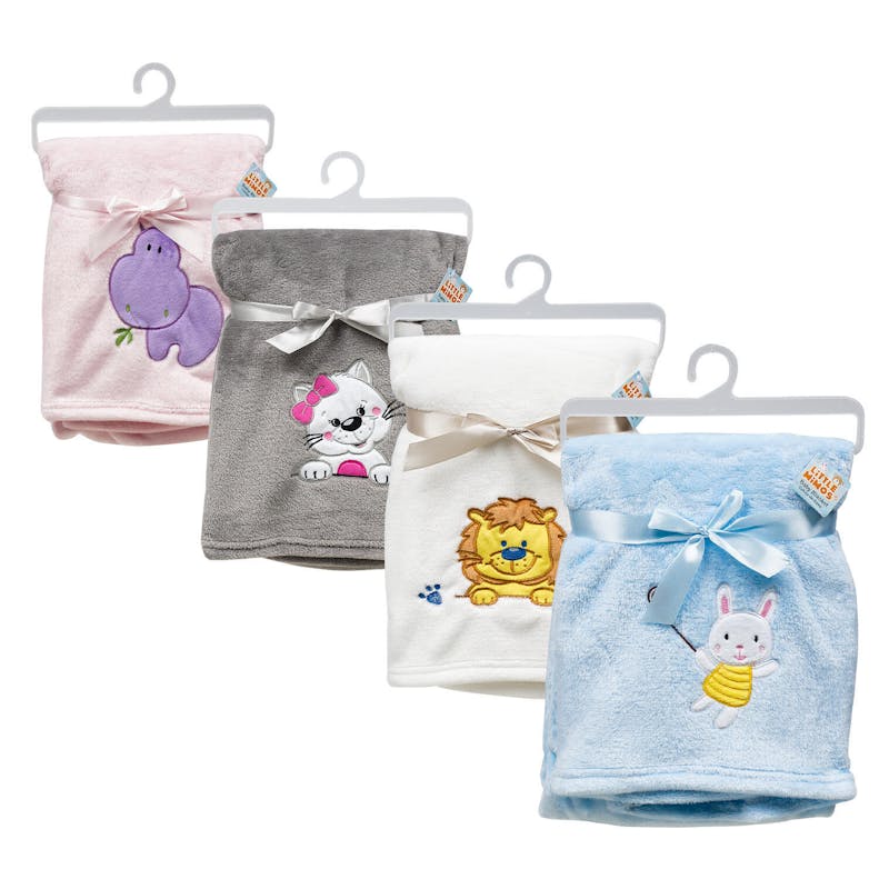Baby Blankets - Assorted Colors & Animal Embroidery