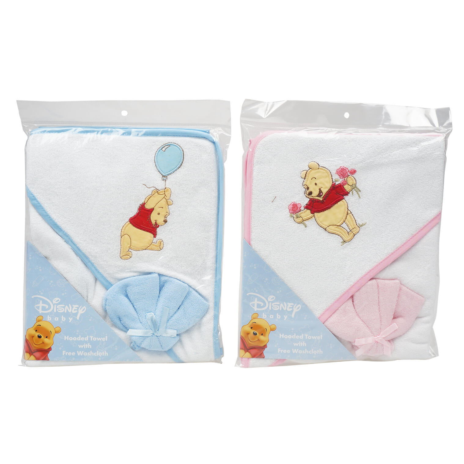 blue Winnie The Pooh Hooded Towel & Washcloth set 