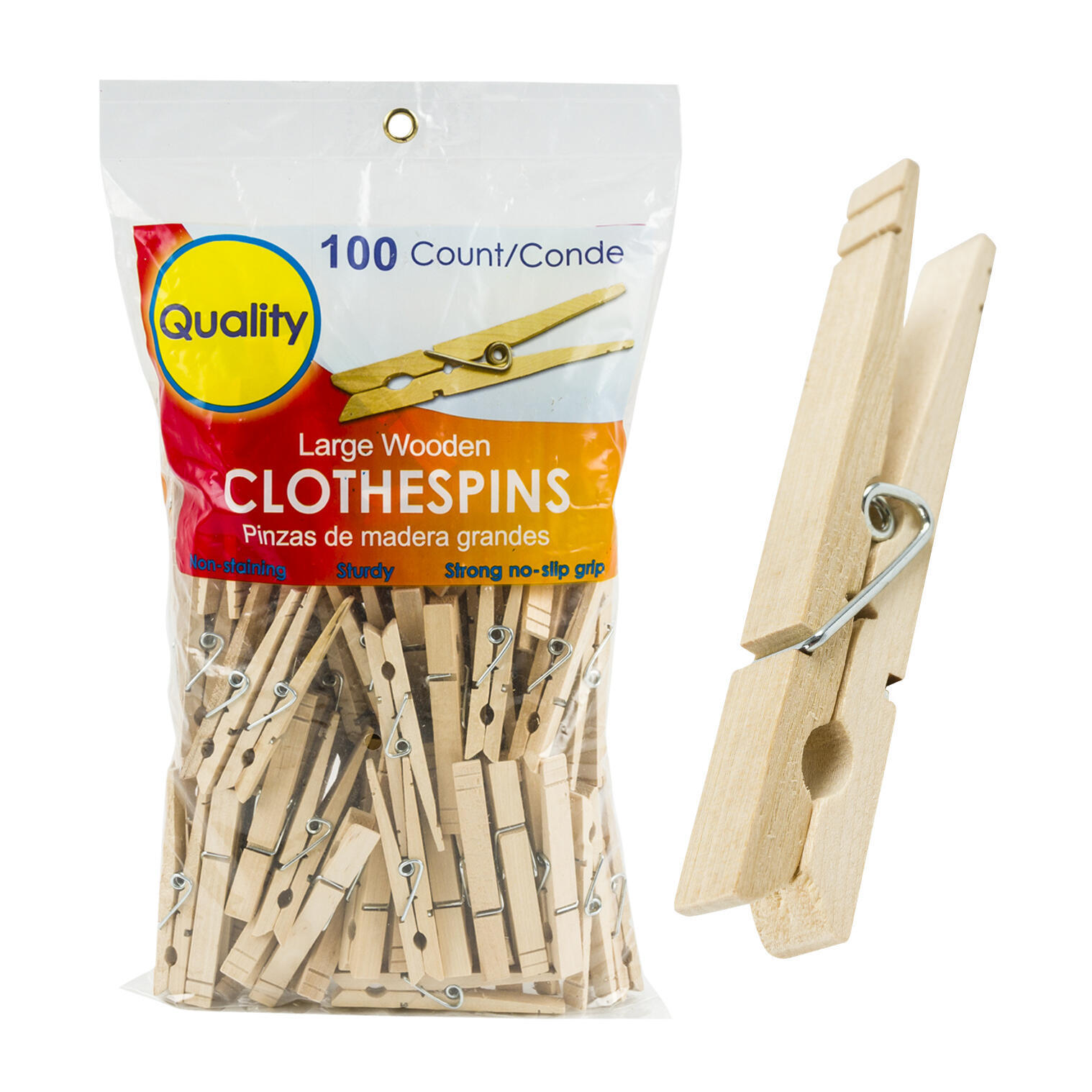 Wholesale Large Wooden Clothespins - Natural Color, 100 Pack, 3.5