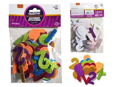 Foam Number Stickers with Glitter - 60 Pieces