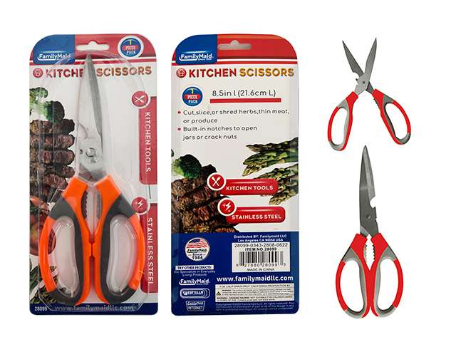 Bulk Kitchen Scissors - Extra Sharp, Comfort Grip, Notches, Wholesale
