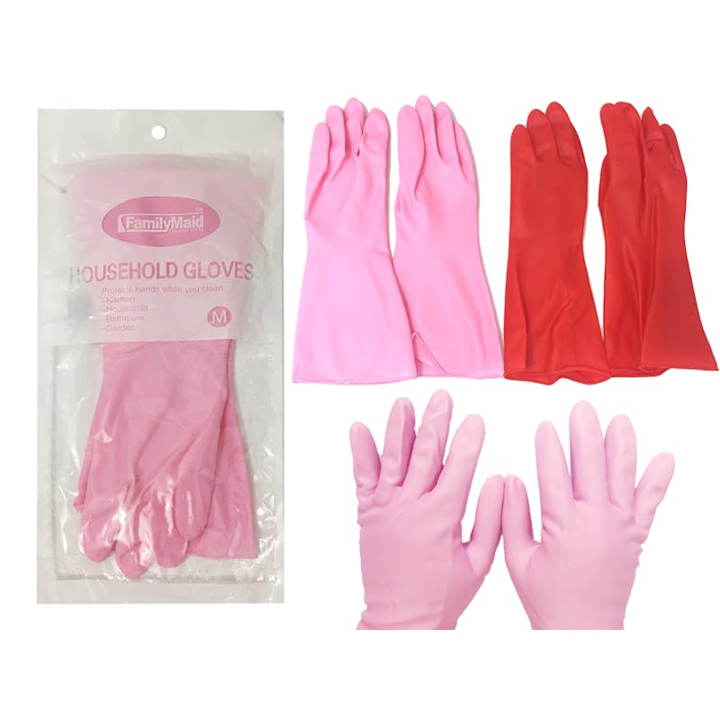 Vinyl Household Gloves - Large -Pink/Red