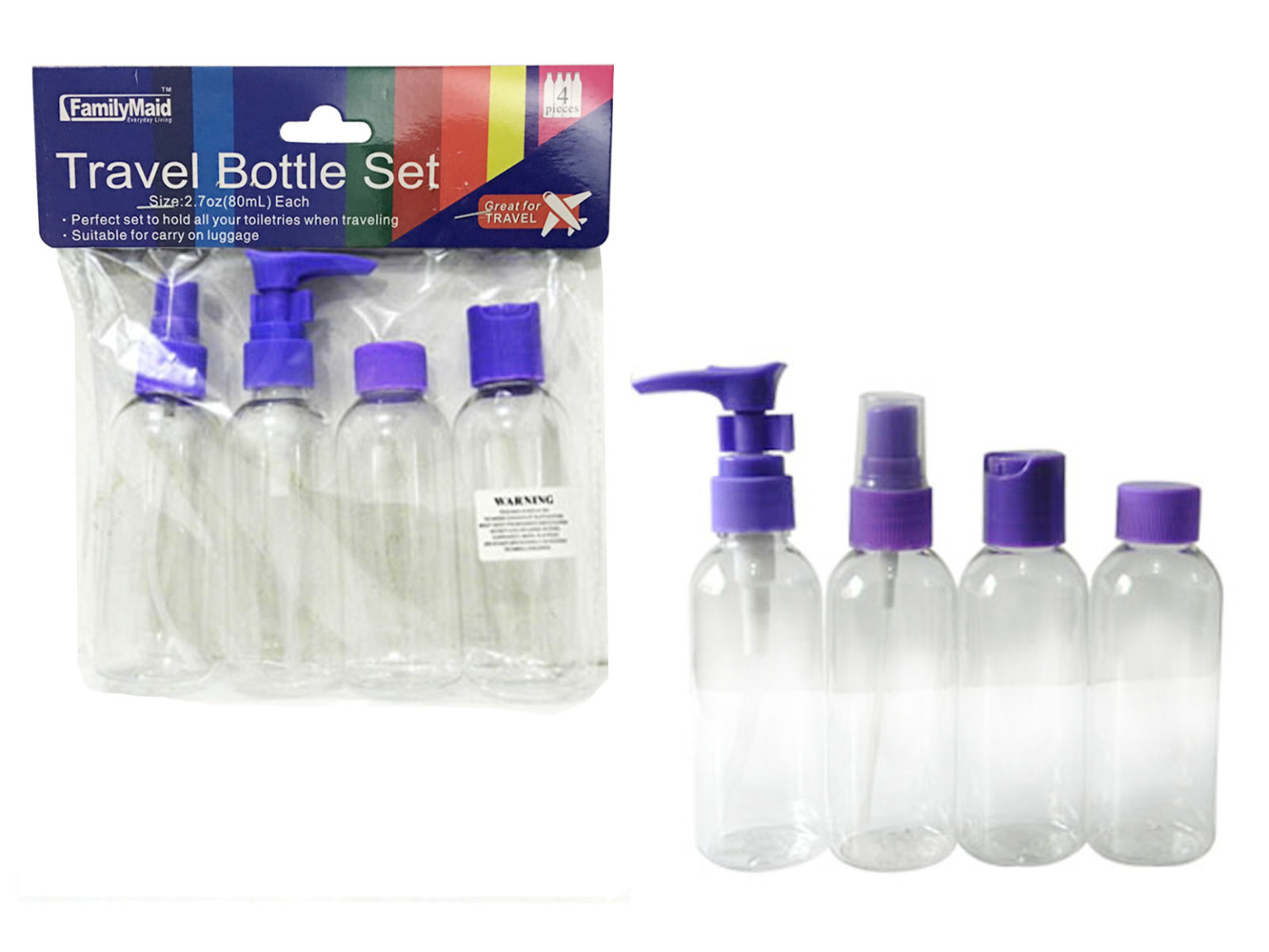 Wholesale Travel Bottle Sets Clear, 4 Piece DollarDays