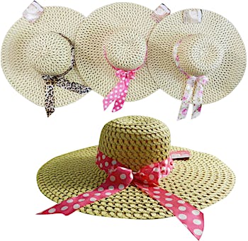 12 Wholesale Adjustable Floppy Wide Brim Summer Beach Hats for Women - at 